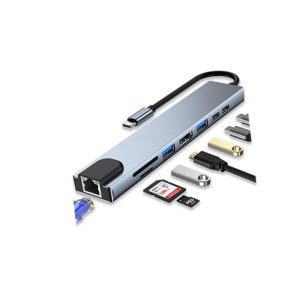 USB C Hub Ethernet HDMI Adapter, 8 in 1 Docking Station with 4K HDMI, RJ45 Ethernet, SD/TF Card Reader, USB 3.0/2.0, PD 100W, LAN USB-C Dongle for MacBook Pro/Air, iPad Pro, XPS, etc