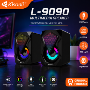 KISONLI L-9090 USB Power Gaming Speaker With RGB LED Light For Computer Laptop