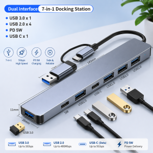USB C Hub USB Hub 3.0, VIENON Aluminum 7 in 1 USB Extender, USB Splitter with 1 X USB 3.0, 4 X USB 2.0 and 2 X USB C Ports