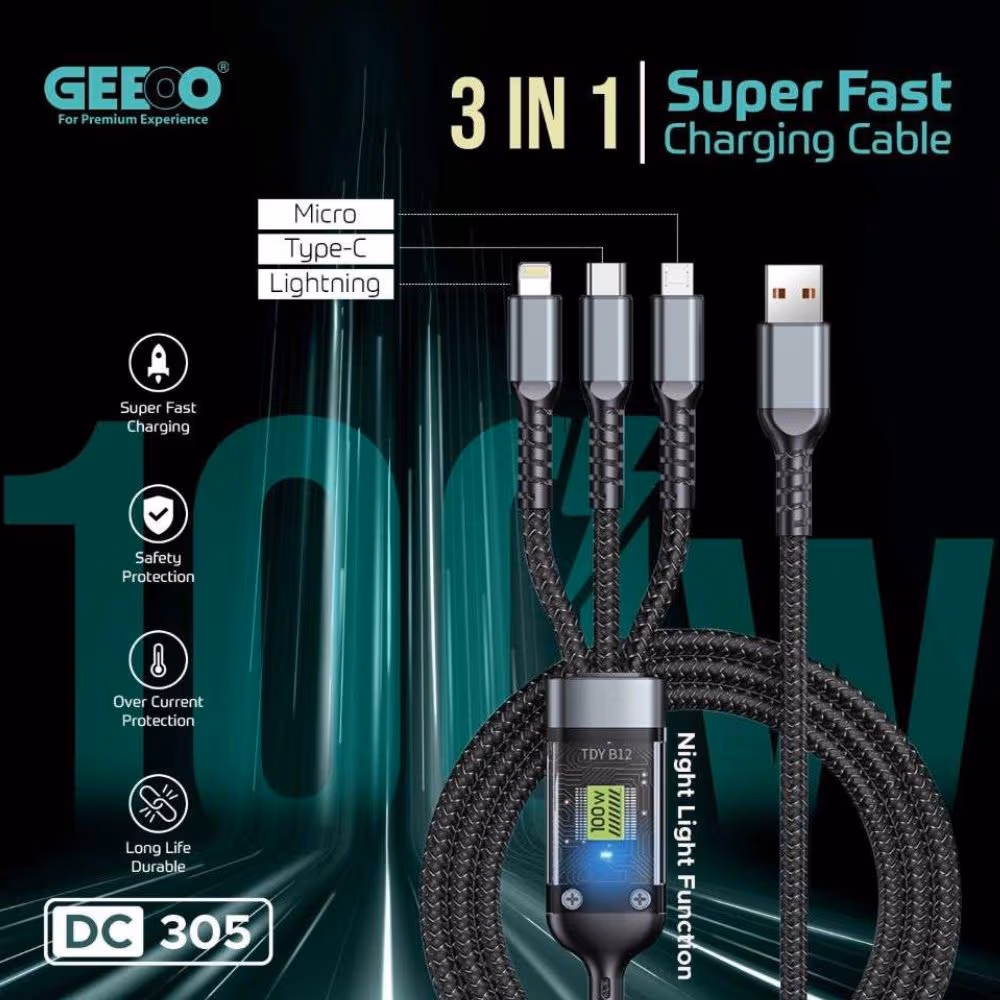 GEEOO DC305 Super Fast 3-in-1 Charging Cable