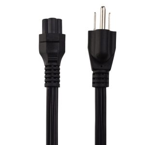 Power Cable US 3 Pin Plug (NEMA 5-15P) to C5 (Cloverleaf) Connector 18AWG Lead 2m Black